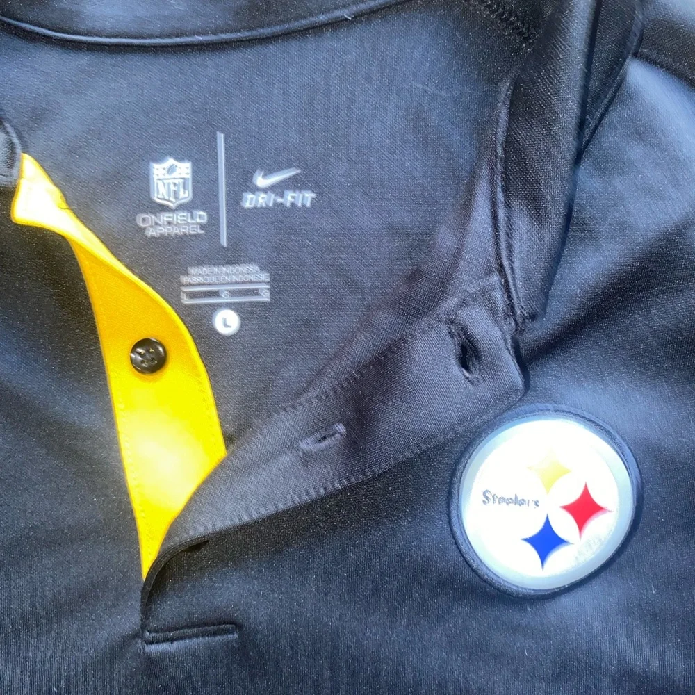 Nike NFL Onfield Black Yellow Pittsburgh Steelers DriFit Polo Shirt sz L